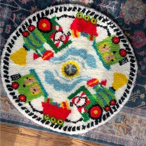 Santa Xmas Hook Rug Choo Choo Train Round Rug